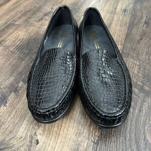SAS Black Textured Loafers